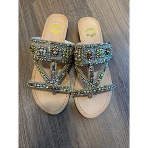 Yellow Box Premier Collection Leather Rhinestone Sandals Size 6
